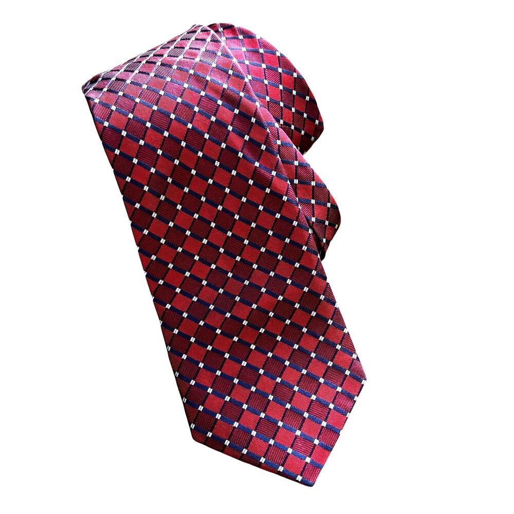Beverly Hills Polo Club silk necktie neck tie red blue geometric classic